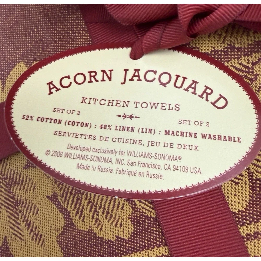 Williams Sonoma Acorn Jacquard Kitchen Towels Cotton & Linen Set of 2 NEW